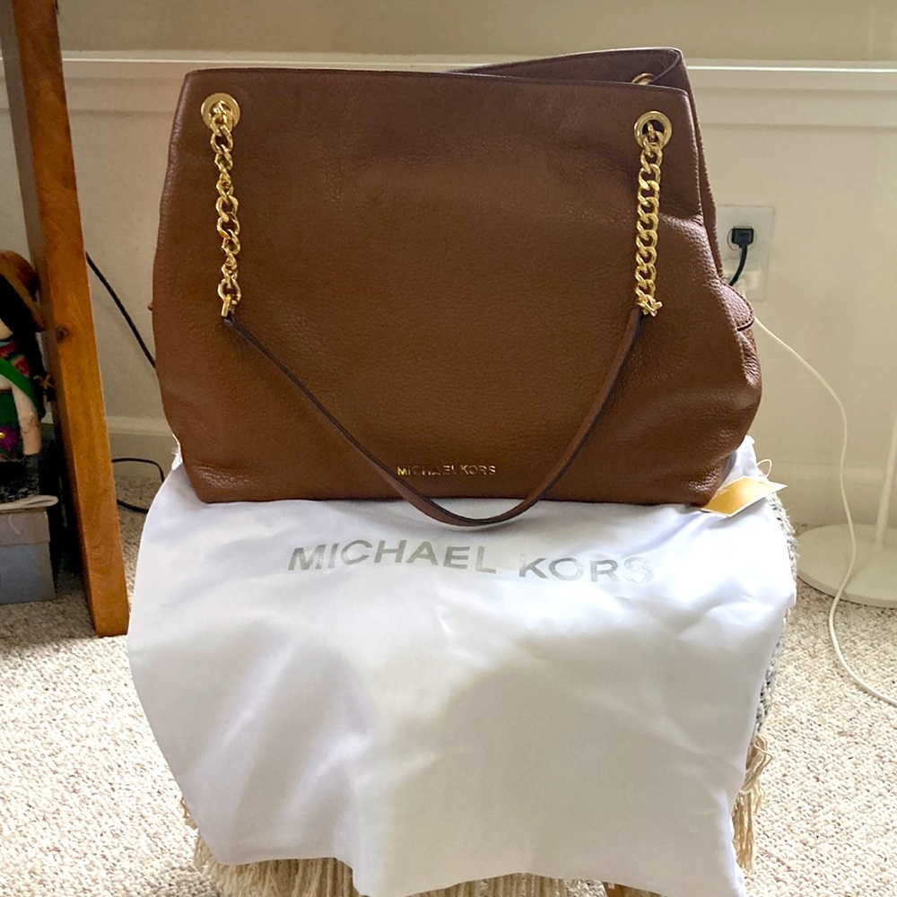 Michael Kors Fulton Leather Shoulder Bag. 3 compartments. Caramel tan. Like new.